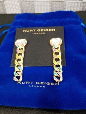 KURT GEIGER LONDON RAINBOW HEART CHAIN EARRINGS